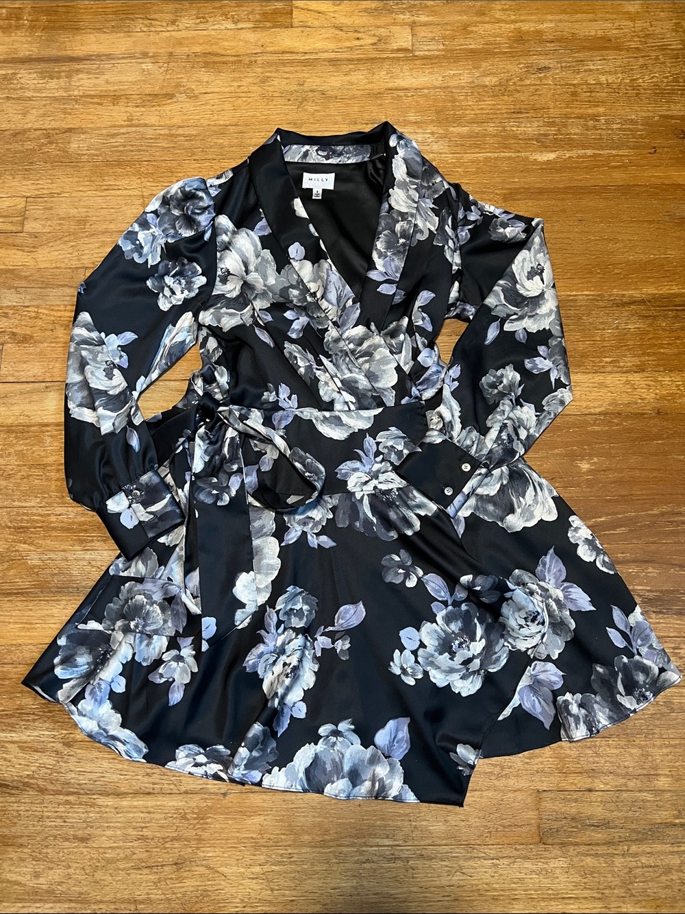 Milly Samara Wrap Floral Satin Minidress Size 6